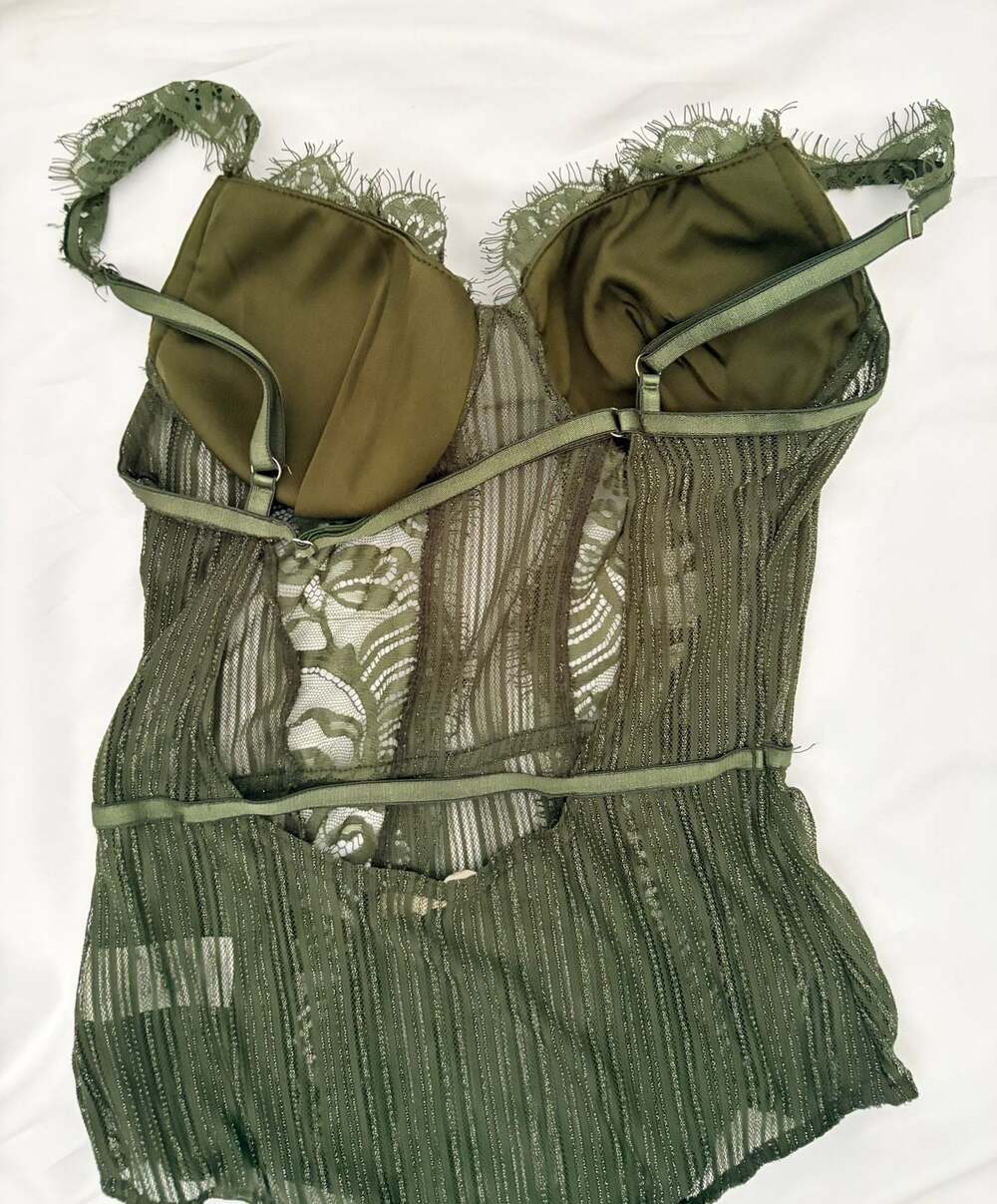 Chocolate USA Green Lace Underwire Bustier Bodysuit Size S - Picture 6 of 8